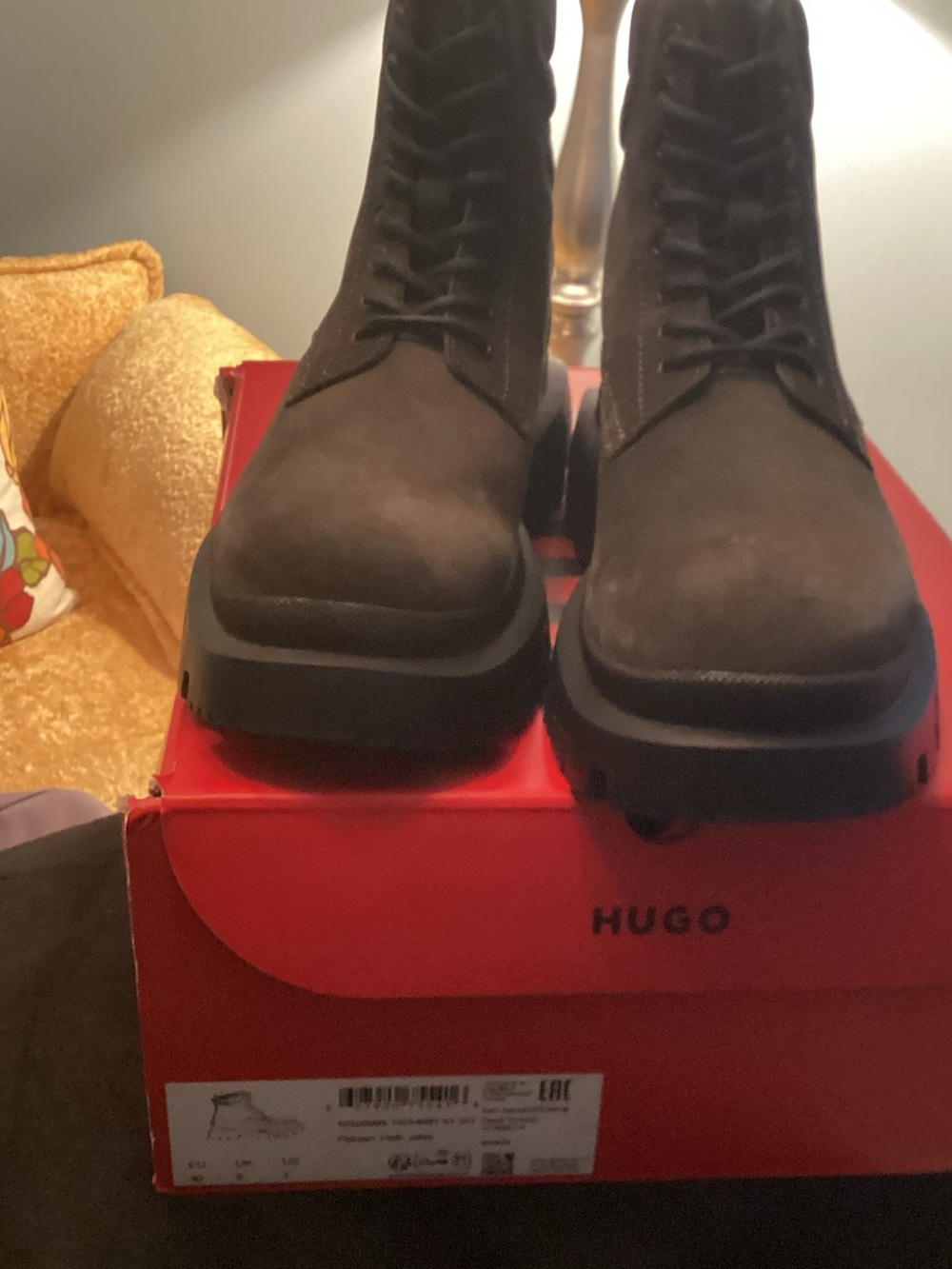 HUGO Men's Dark Brown Suede Chukka Lace-Up Boots